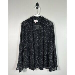 Bongo Blouse Women Large Black Button Up Stars Celestial Whimsigoth Witchy Sheer